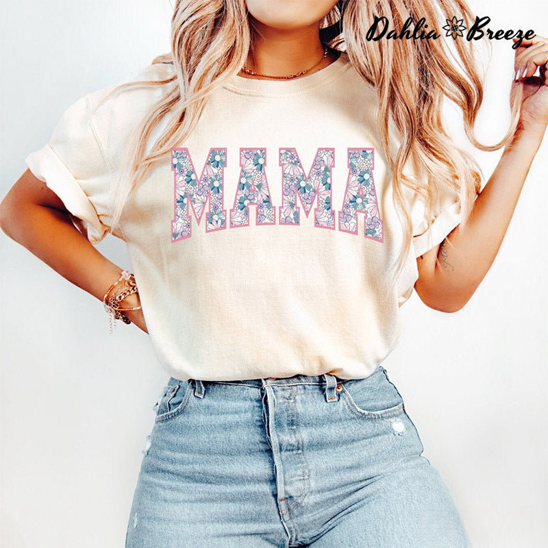 Floral Mama Cute Mom Print T-shirt