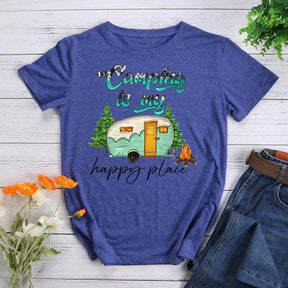 Camping Is My Happy Place Round Neck T-shirt