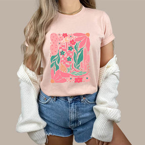 Boho Cowgirl Boot And Flowers T-shirt