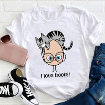 I Love Books Cat T-shirt