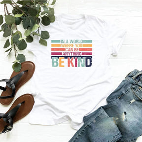 Be Kind Letter Striped Print T-shirt