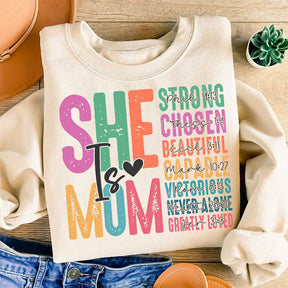 She is Mom Letter Print Sweatshirt