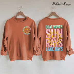 Boat Waves Sun Rays Lake Days Retro Summer Sweatshirt