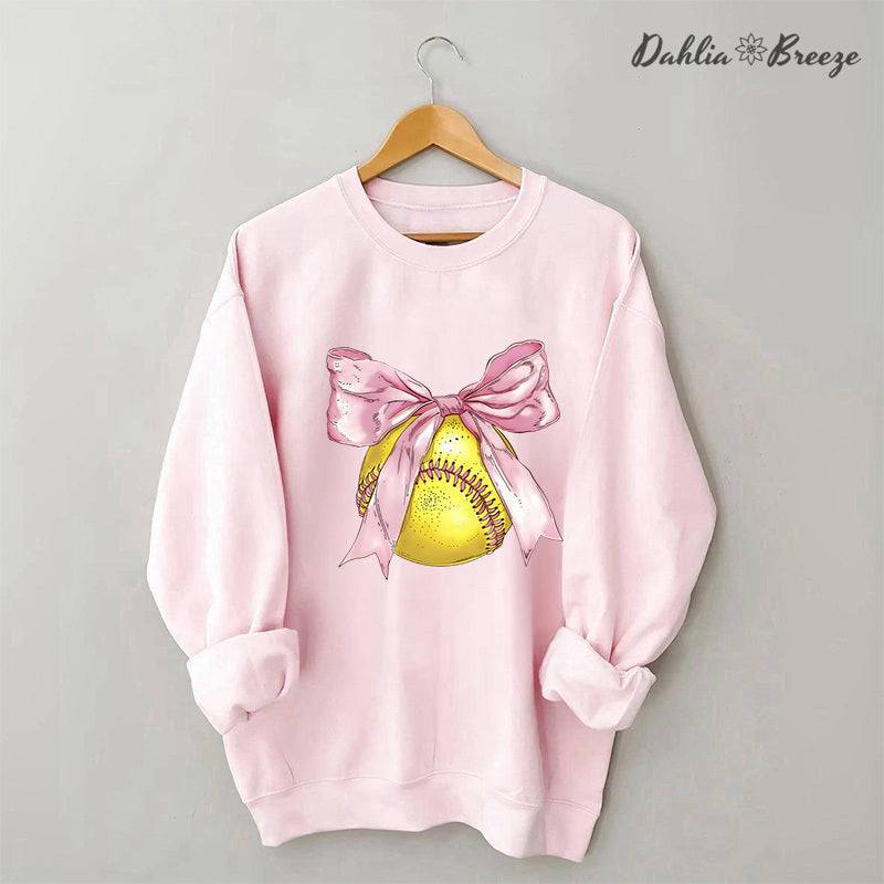 Coquette Pink Bow Softball Mama Sweatshirt