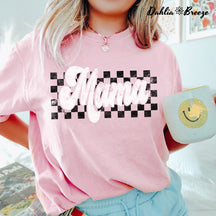 Retro Checkered Mama Letter Print T-shirt