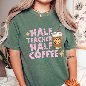 Retro Half Teacher Half Coffee T-shirt