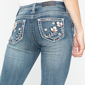 Embroidered Medium Waist Slim Jeans