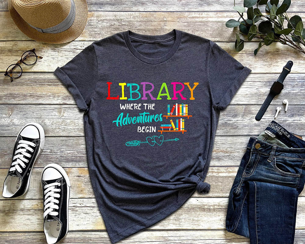 T-shirt Bibliothèque Où commence l'aventure