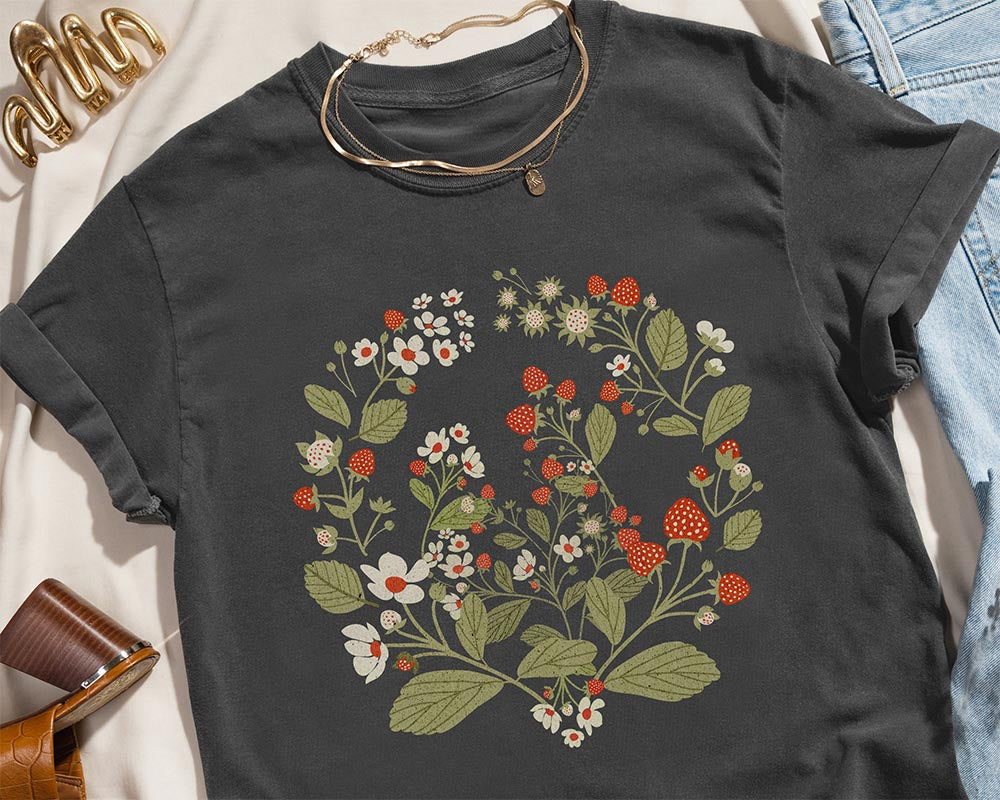 Boho Strawberry Botanical T-shirt