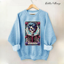 The Reader Tarot Card  Booktrovert Skull Sweatshirt