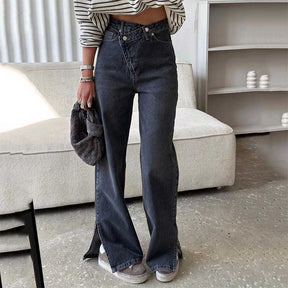 Retro Cross-Waist Design High-Waisted Jeans