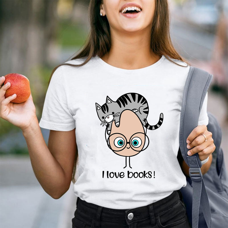 I Love Books Cat T-shirt