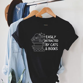 Easily Distracted By Cats And Books T-shirt