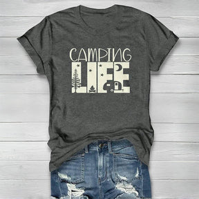 Camping Life Print Crew Neck T-shirt