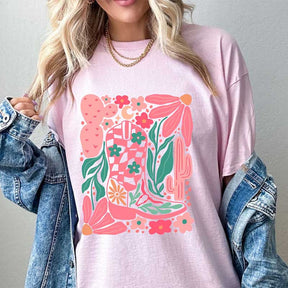 Boho Cowgirl Boot And Flowers T-shirt