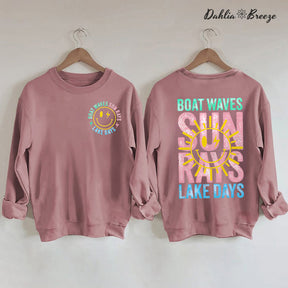 Boat Waves Sun Rays Lake Days Retro Summer Sweatshirt