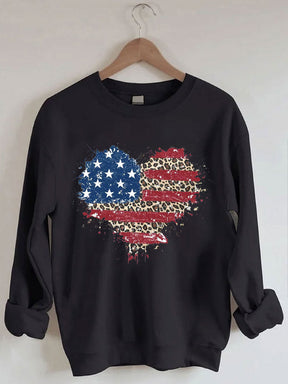 American Flag Leopard Heart Sweatshirt