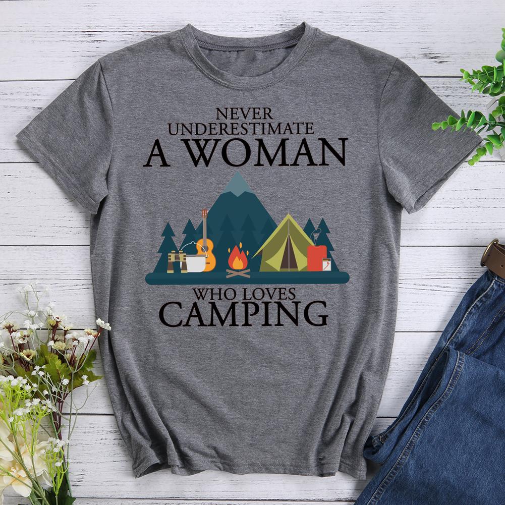 Never Underestimate a Woman Who Loves Camping T-shirt