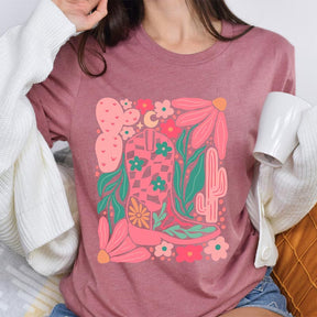 Boho Cowgirl Boot And Flowers T-shirt