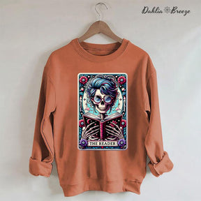 The Reader Tarot Card  Booktrovert Skull Sweatshirt