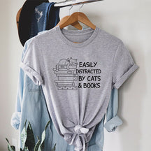 Easily Distracted By Cats And Books T-shirt