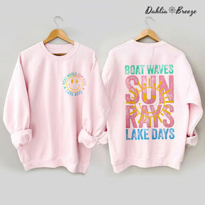 Boat Waves Sun Rays Lake Days Retro Summer Sweatshirt