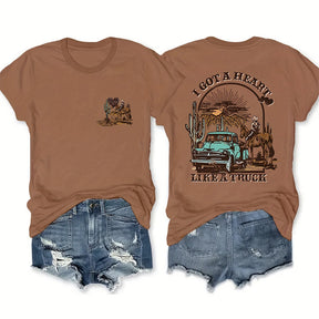 J'ai un cœur comme un camion Western Sunset Cowgirl T-shirt