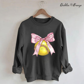 Coquette Pink Bow Softball Mama Sweatshirt