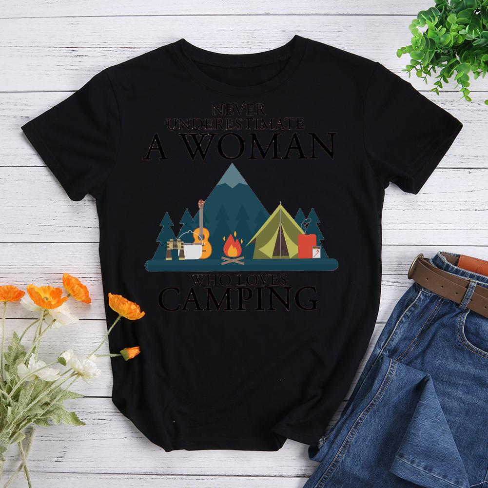 Never Underestimate a Woman Who Loves Camping T-shirt