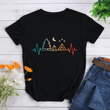 Heartbeat Camping Round Neck T-shirt