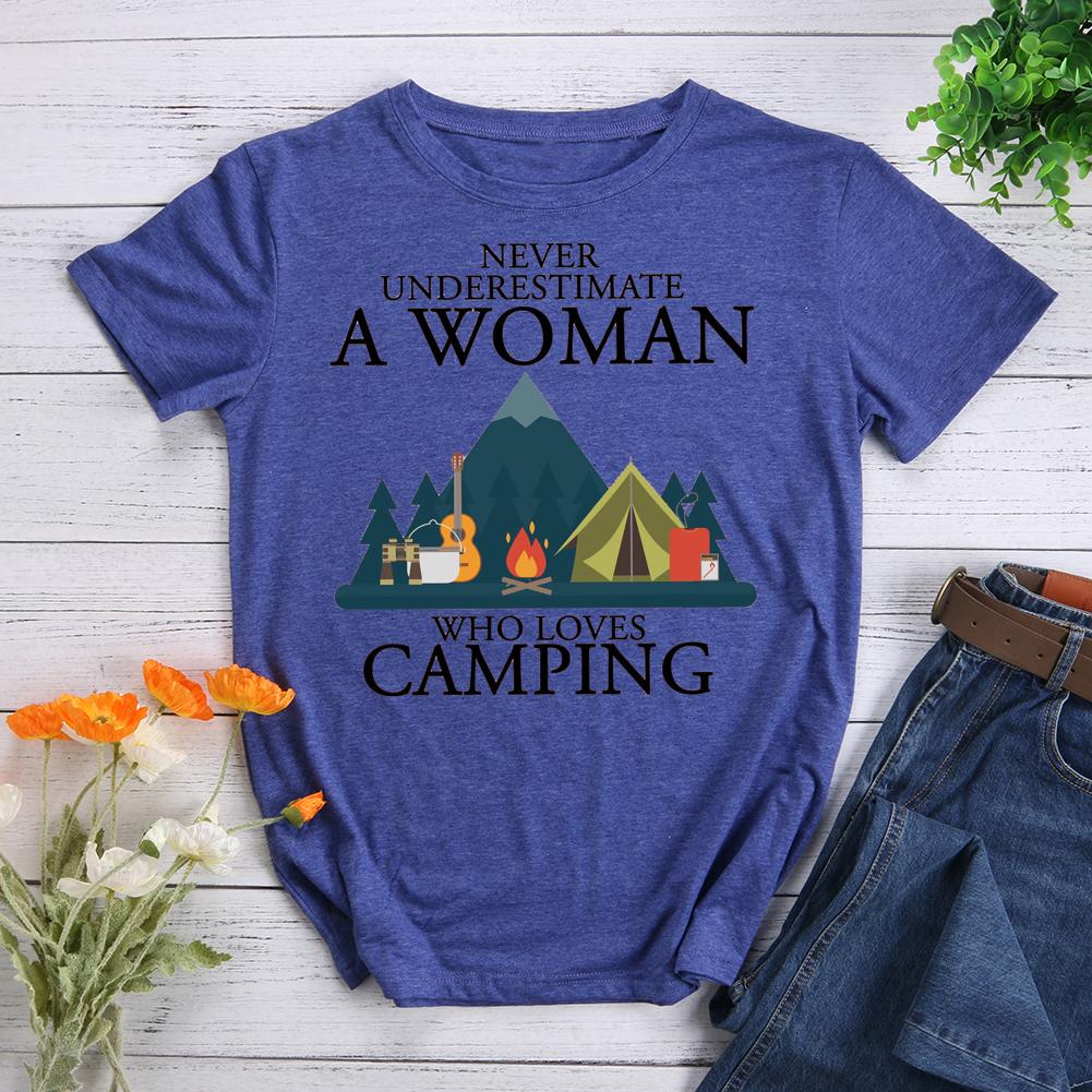 Never Underestimate a Woman Who Loves Camping T-shirt