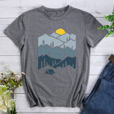 Mountain Forest Sunset Tent Camper Hiking T-shirt