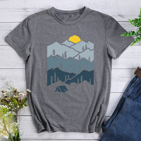 Mountain Forest Sunset Tent Camper Hiking T-shirt