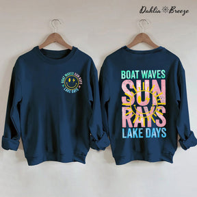 Boat Waves Sun Rays Lake Days Retro Summer Sweatshirt