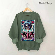 The Reader Tarot Card  Booktrovert Skull Sweatshirt