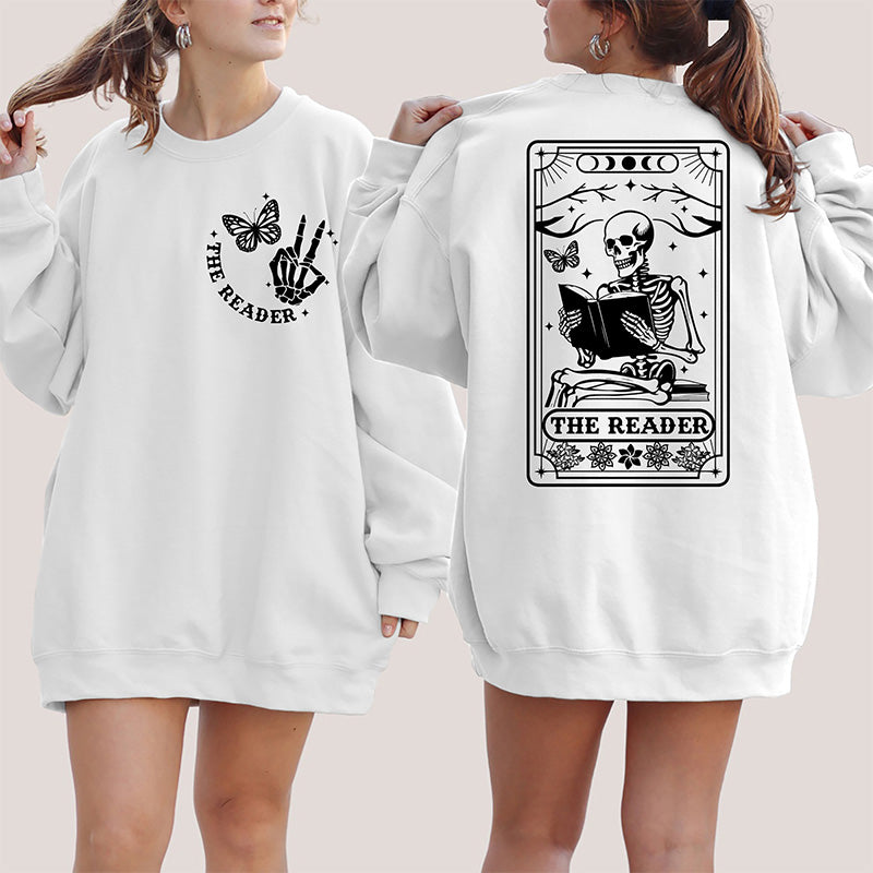 The Reader Tarot Card Skeleton Reading Sweatshirt