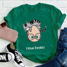 I Love Books Cat T-shirt