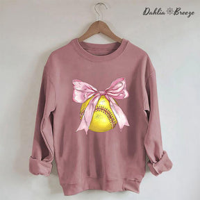 Coquette Pink Bow Softball Mama Sweatshirt