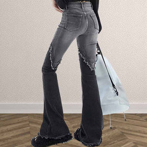 High Waist Stretch Stylish Raw Hem Jeans