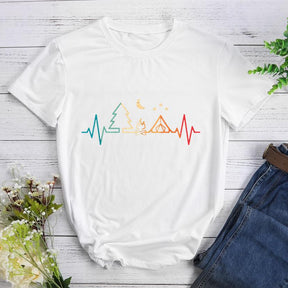 Heartbeat Camping Round Neck T-shirt