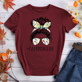 Camping Life Women Round Neck T-shirt