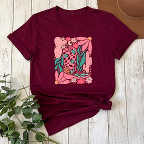 Boho Cowgirl Boot And Flowers T-shirt