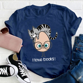 I Love Books Cat T-shirt