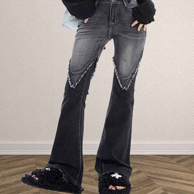 Stylische Stretch-Jeans mit hohem Bund und ungesäumtem Saum