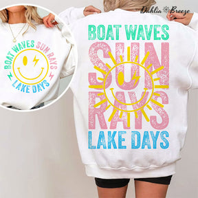 Boat Waves Sun Rays Lake Days Retro Summer Sweatshirt