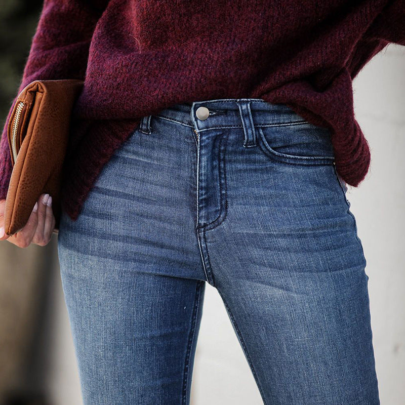 Fashion Stretch Raw Edge Flared Jeans