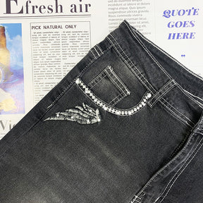 Skull Wing Embroidered Slim Jeans