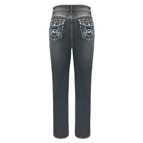 Skull Wing Embroidered Slim Jeans