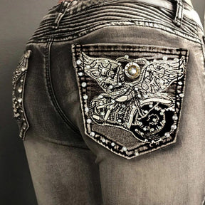 Vintage Slim Embroidered Pockets Jeans
