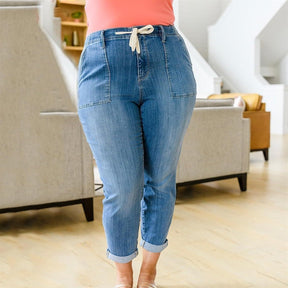 Straight Leg Drawstring Jeans